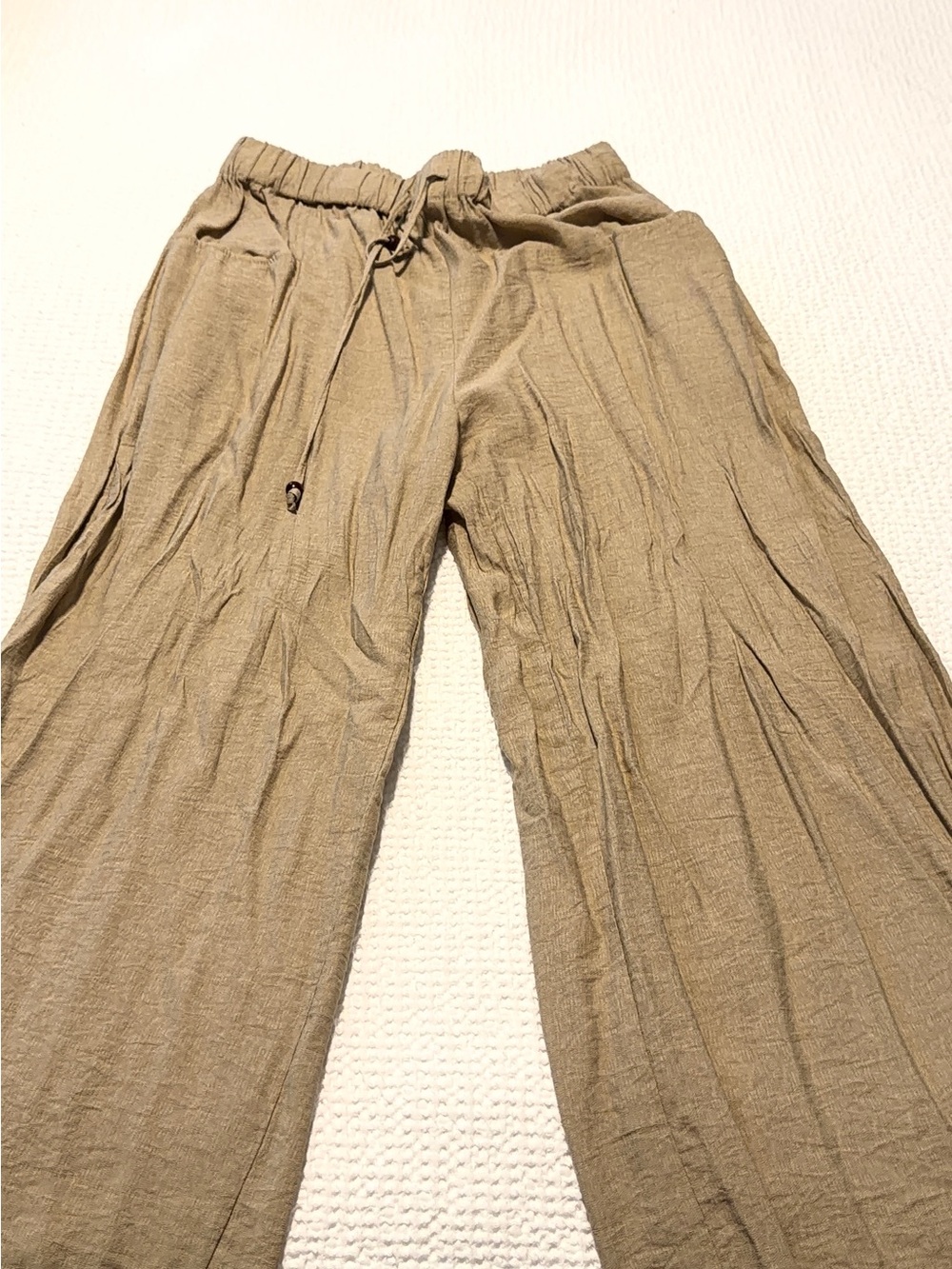 Zara Wide-Leg Drawstring Linen-Blend Pants in Khaki